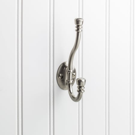 Elements 5-3/16" Satin Nickel Ringed Contemporary Double Prong Wall Mounted Hook YD50-518SN